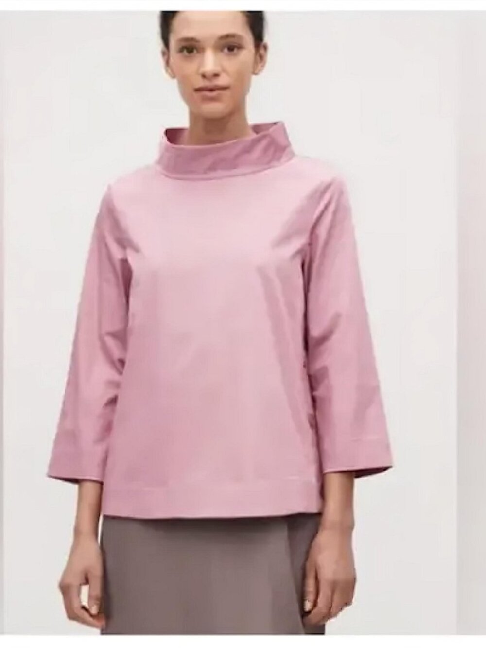 COS Dusty Pink Architectural Funnel Neck Cotton Top Sz 6 (fits more like 8 or M)